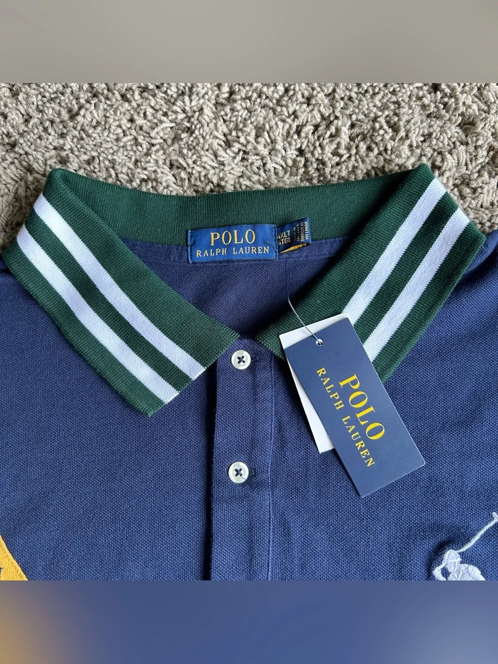 NWT Polo Ralph Lauren Shirt Mens 4XL TALL Navy Banner Stripe 1967 Crest Big Pony